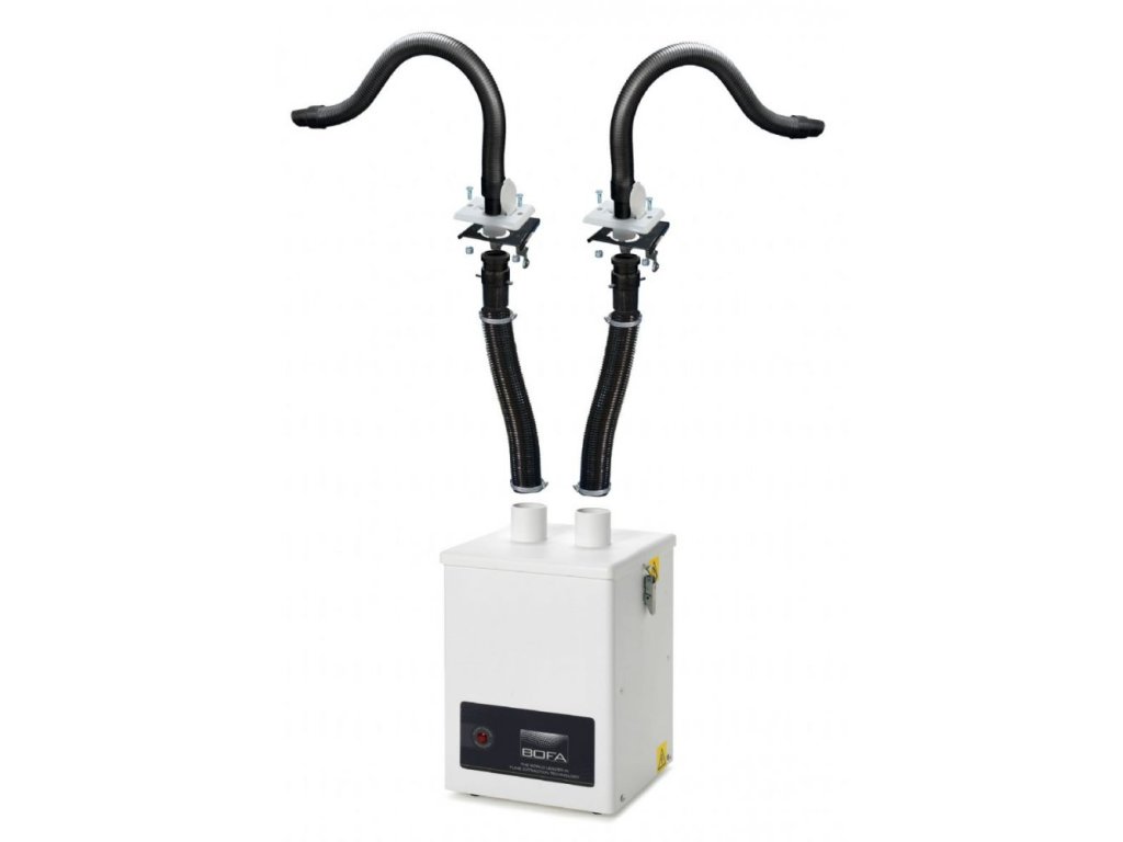 BOFA Systém V250 Odsávací jednotka<br>2x Pružná hadice průměru 50mm a délce 1,5 m<br>  2x odsávací rameno o délce 65 cm<br> 2x konzola pro uchycení odsávacího ramene<br> Kombi filtr a první filtr