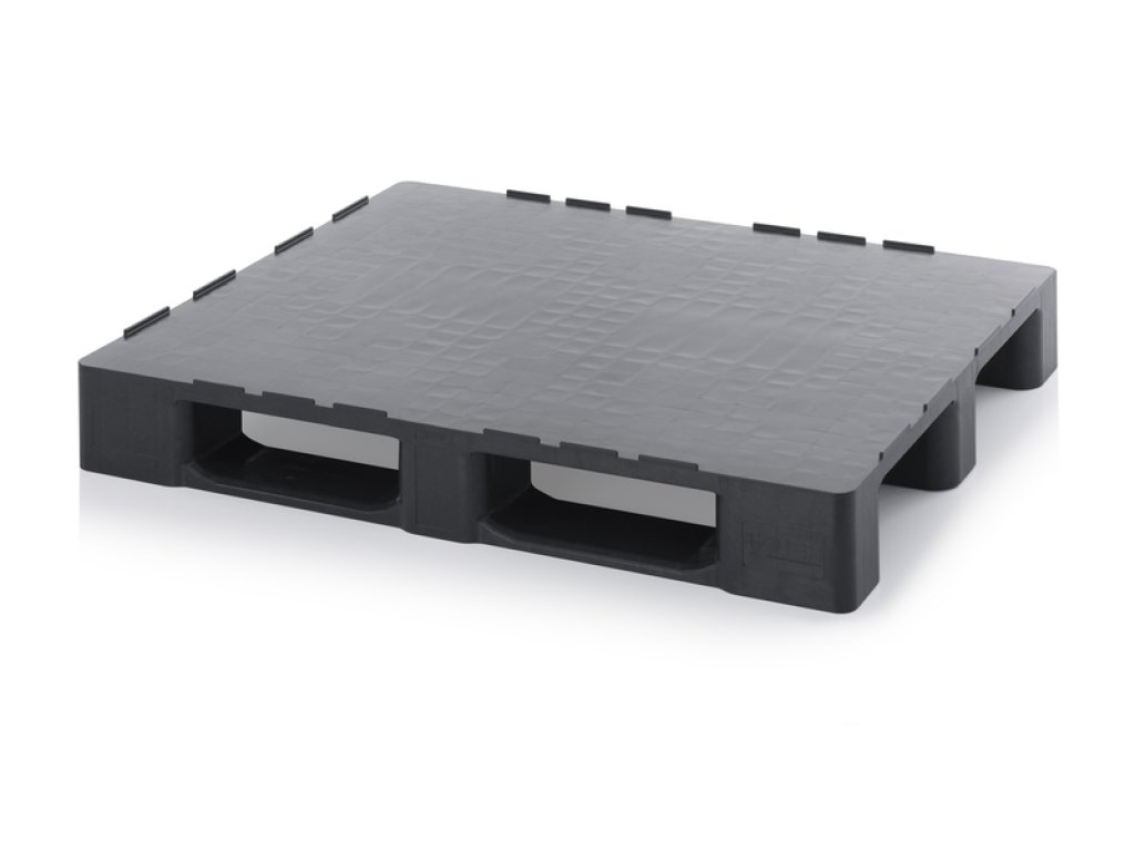 ESD palety uzavřené s bezpečnostním okrajem 120 x 80 x 15,2 cm se dvěma trubkami, 3 ližiny